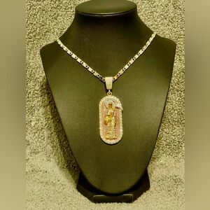 New Laminated Gold Chain 24” long with Santa Muerte medal